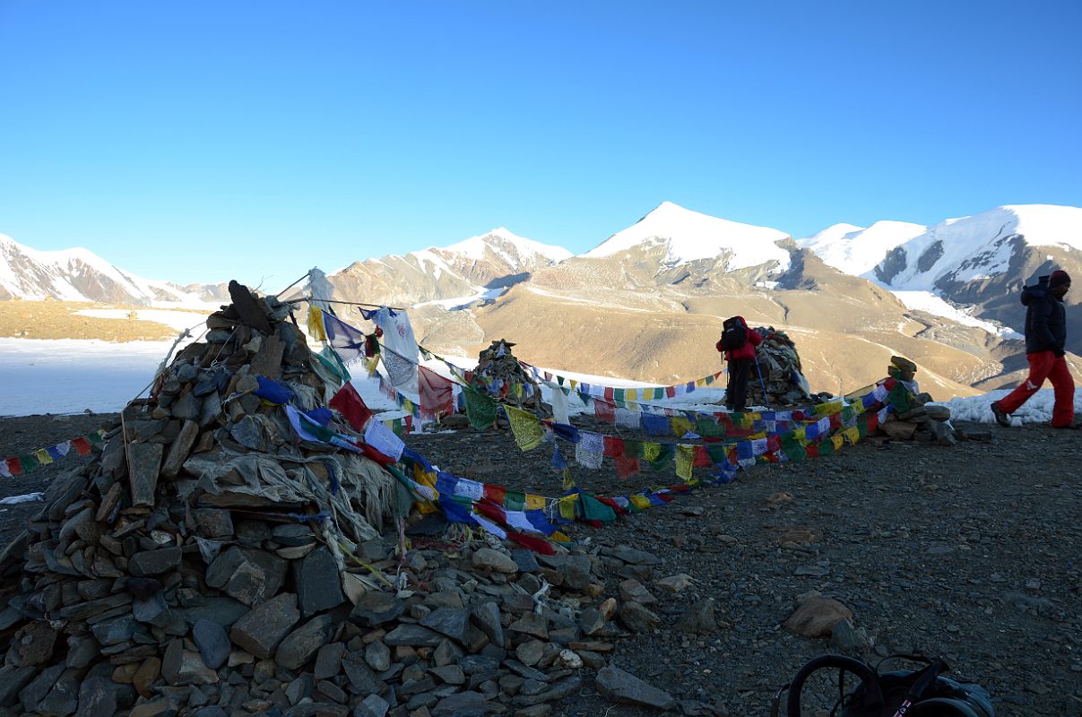 12 Prayer Flags On French Pass 5377m With Mount Hongde Behind Around Dhaulagiri 